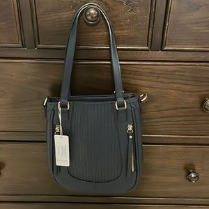 Navy blue woven messenger bag